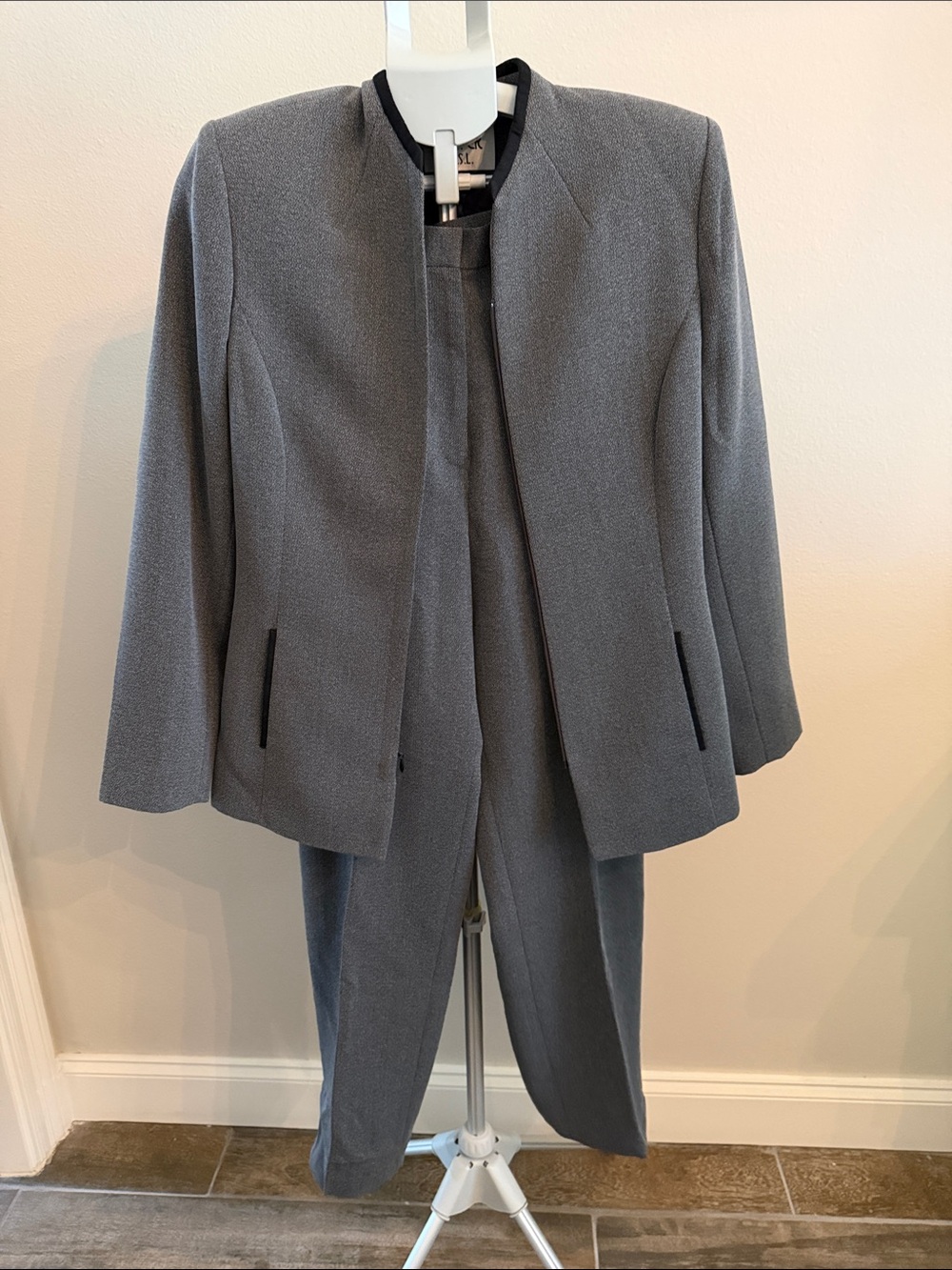 Kasper Gray Women's Blazer and Trouser Suit with Black Trim